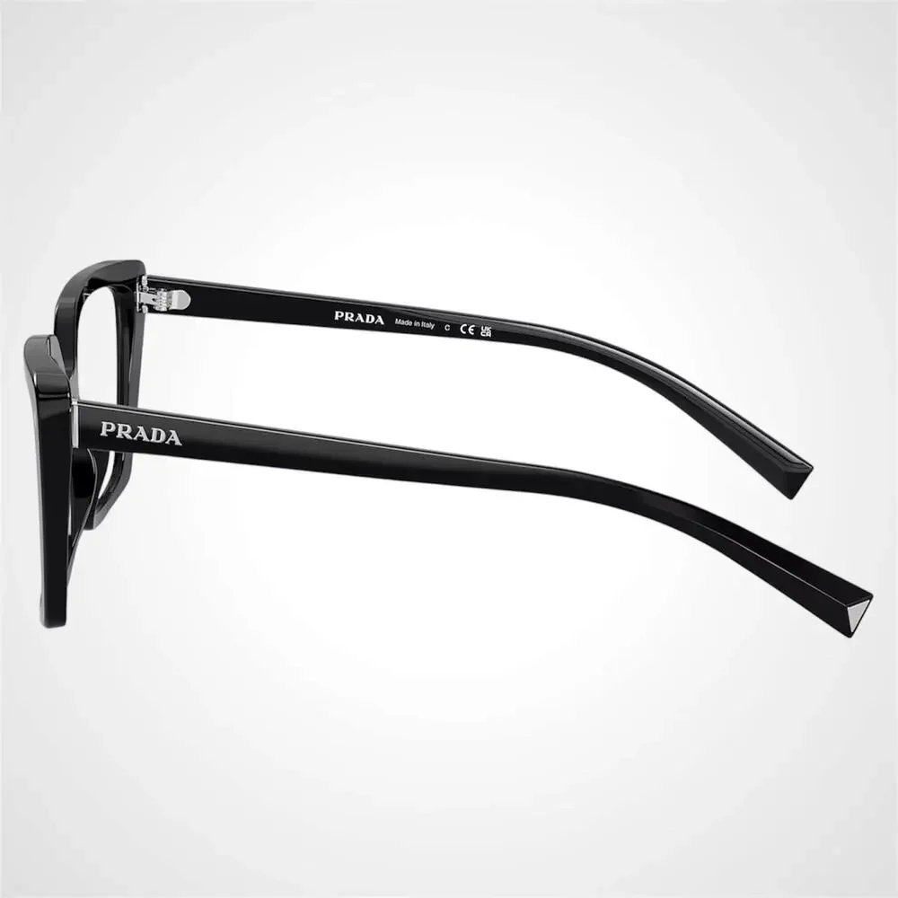 New PRADA Eyeglasses Black Square Silver Logo 53mm w/ Case